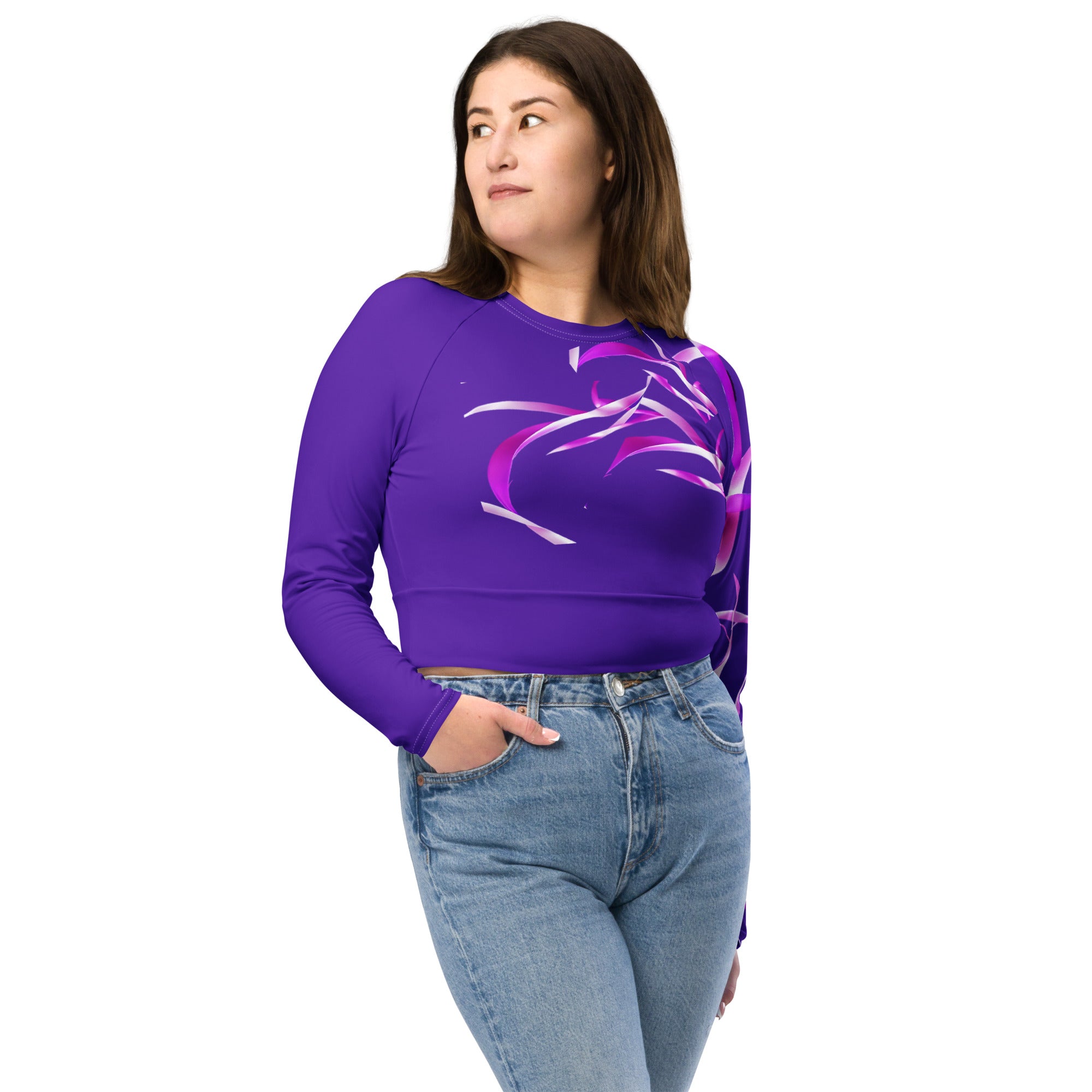 Purple & Pink crop top. Long-sleeved gym or dance top and streetwear. Women's yoga or fitness top. La Danza by WickedYo